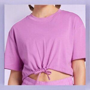 DSG Twitch + Allison Womens Front Tie Cropped Tee Elastic Hem Purple NEW Medium
